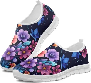 Fashion Print Womens Slip on Walking Shoes Breathable Flat Shoes Comfortable Casual Sneakers