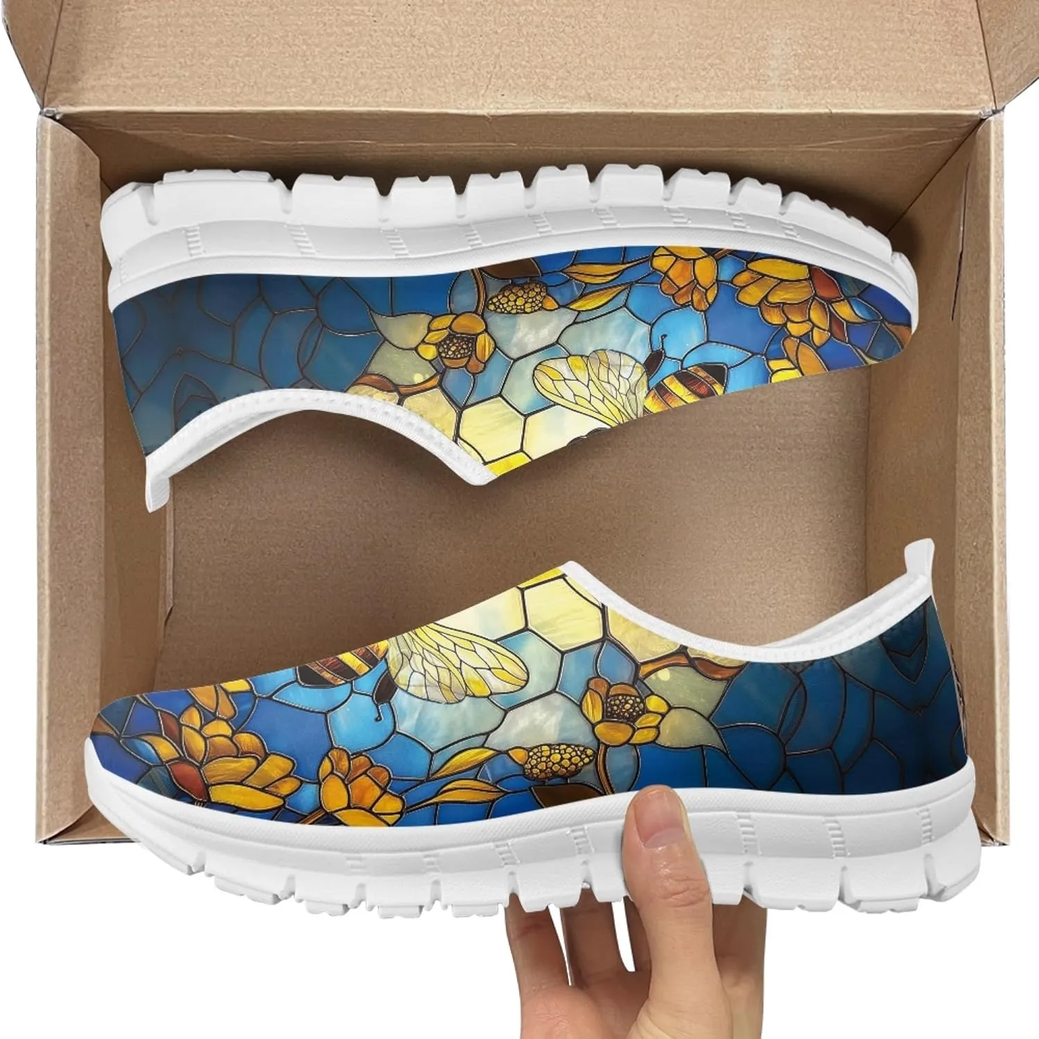 Fashion Print Womens Slip on Walking Shoes Breathable Flat Shoes Comfortable Casual Sneakers