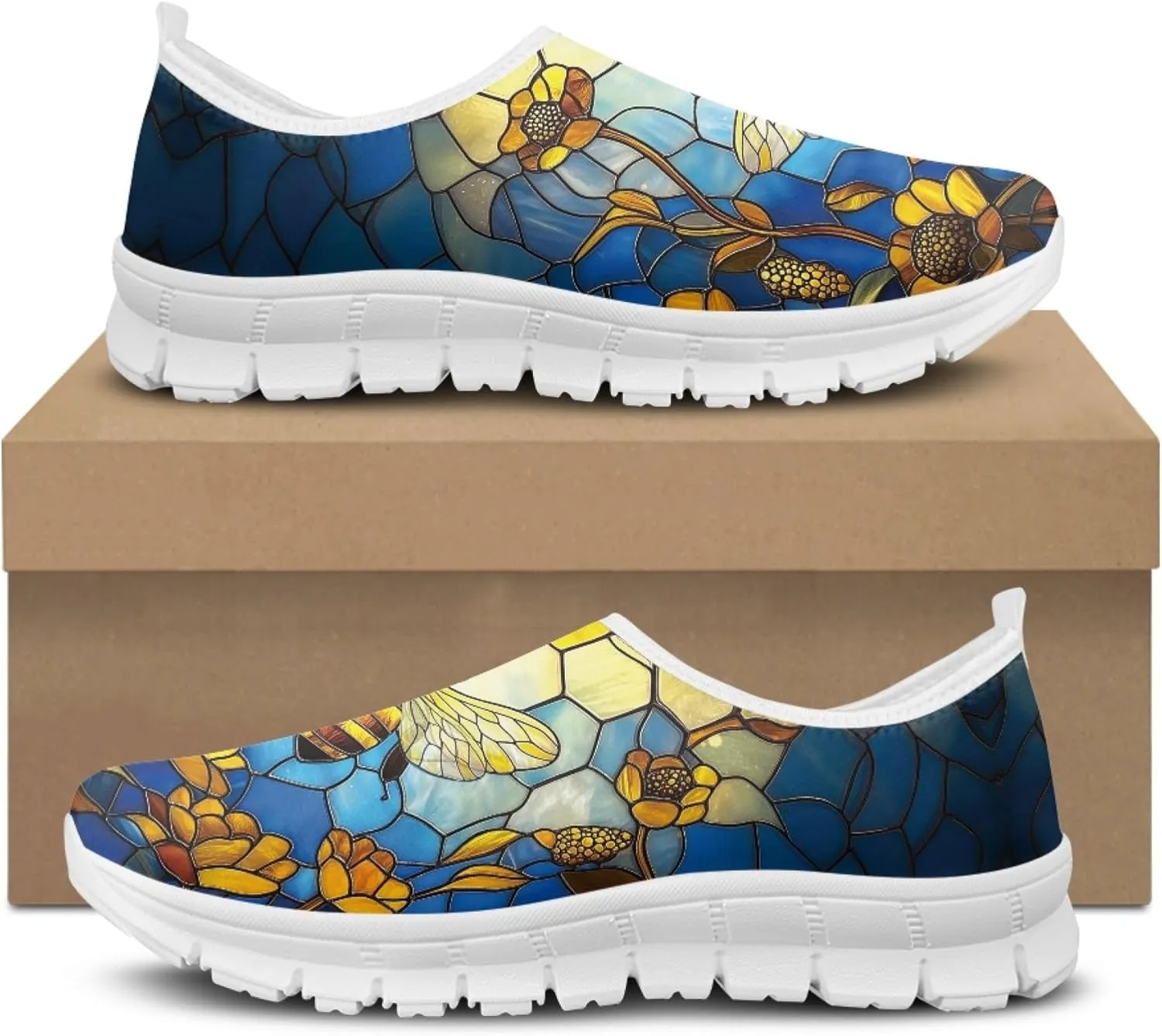 Fashion Print Womens Slip on Walking Shoes Breathable Flat Shoes Comfortable Casual Sneakers