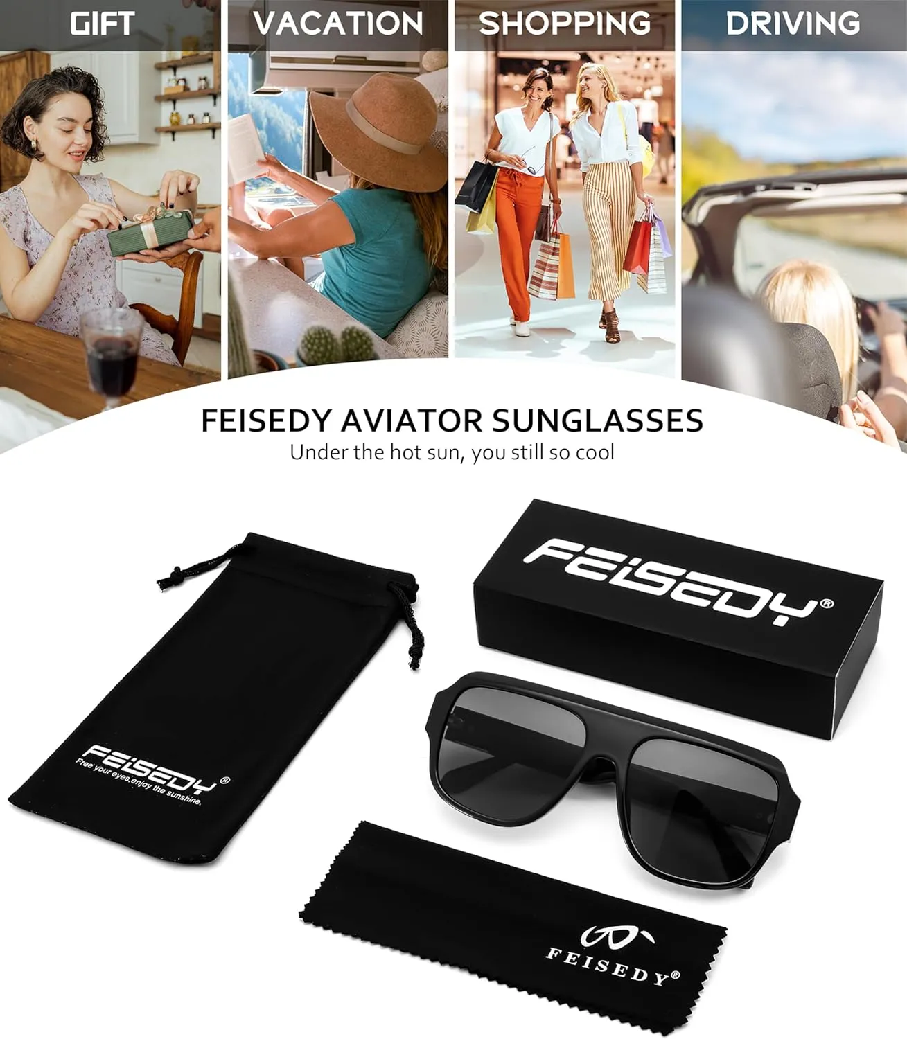 FEISEDY Trendy Aviator Sunglasses for Womens Men Oversized Retro 70s 80s Flat Top Shield Shades B9141