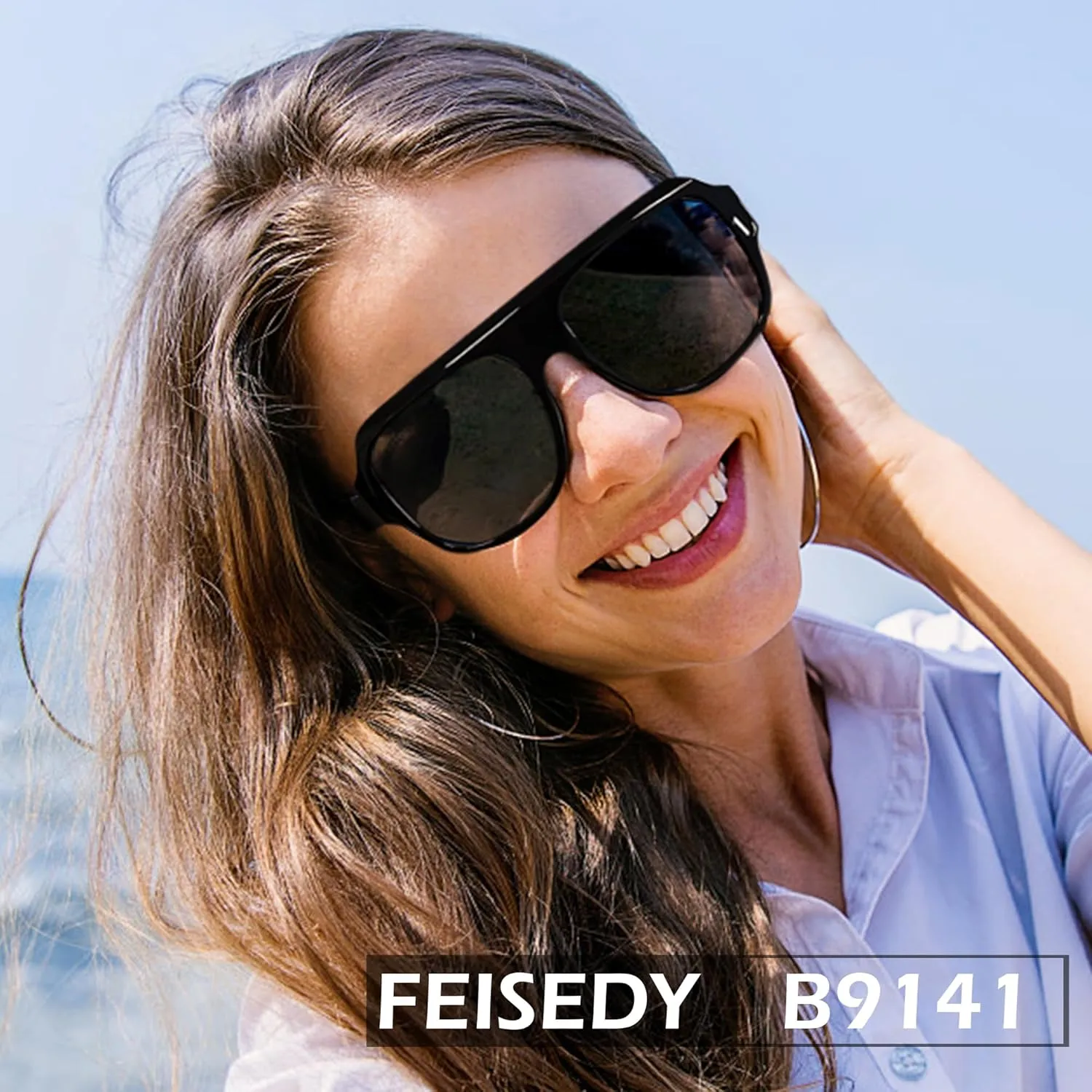 FEISEDY Trendy Aviator Sunglasses for Womens Men Oversized Retro 70s 80s Flat Top Shield Shades B9141