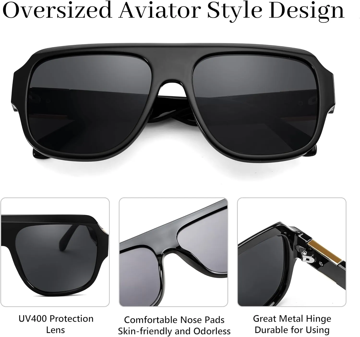 FEISEDY Trendy Aviator Sunglasses for Womens Men Oversized Retro 70s 80s Flat Top Shield Shades B9141
