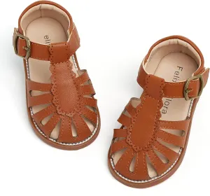 Felix & Flora Toddler Girls Sandals Soft Rubber Princess Flat Shoes Summer Flower Girl Shoes