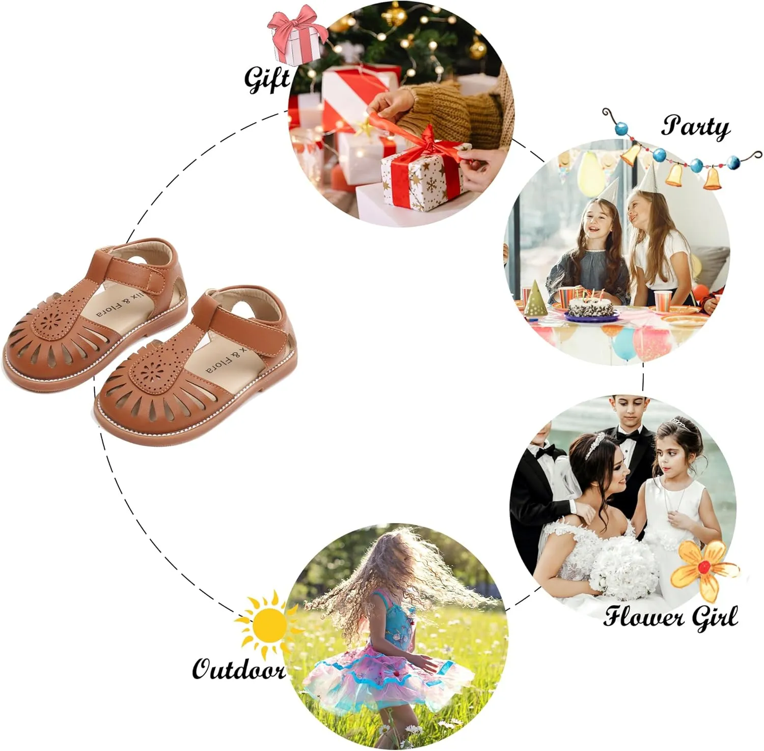 Felix & Flora Toddler Girls Sandals Soft Rubber Princess Flat Shoes Summer Flower Girl Shoes