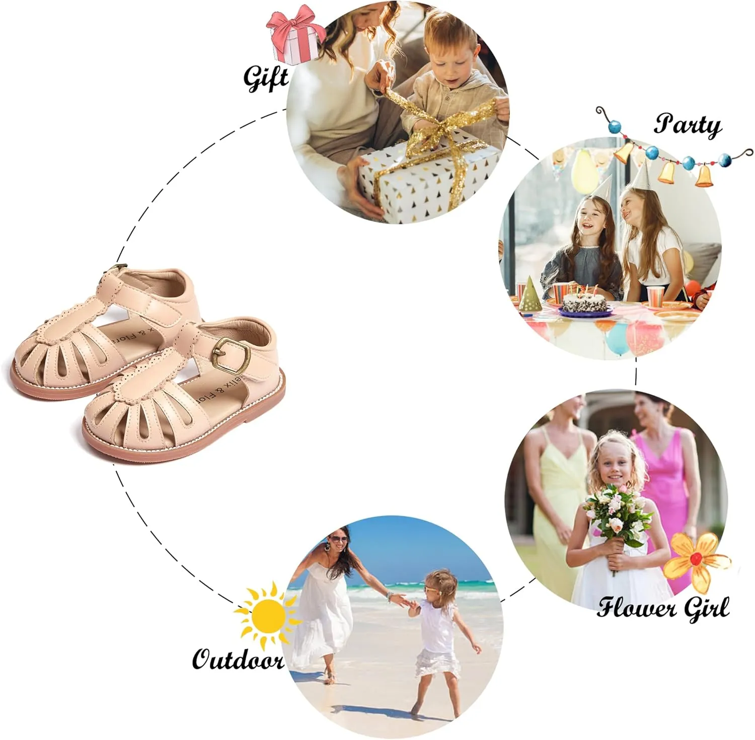 Felix & Flora Toddler Girls Sandals Soft Rubber Princess Flat Shoes Summer Flower Girl Shoes