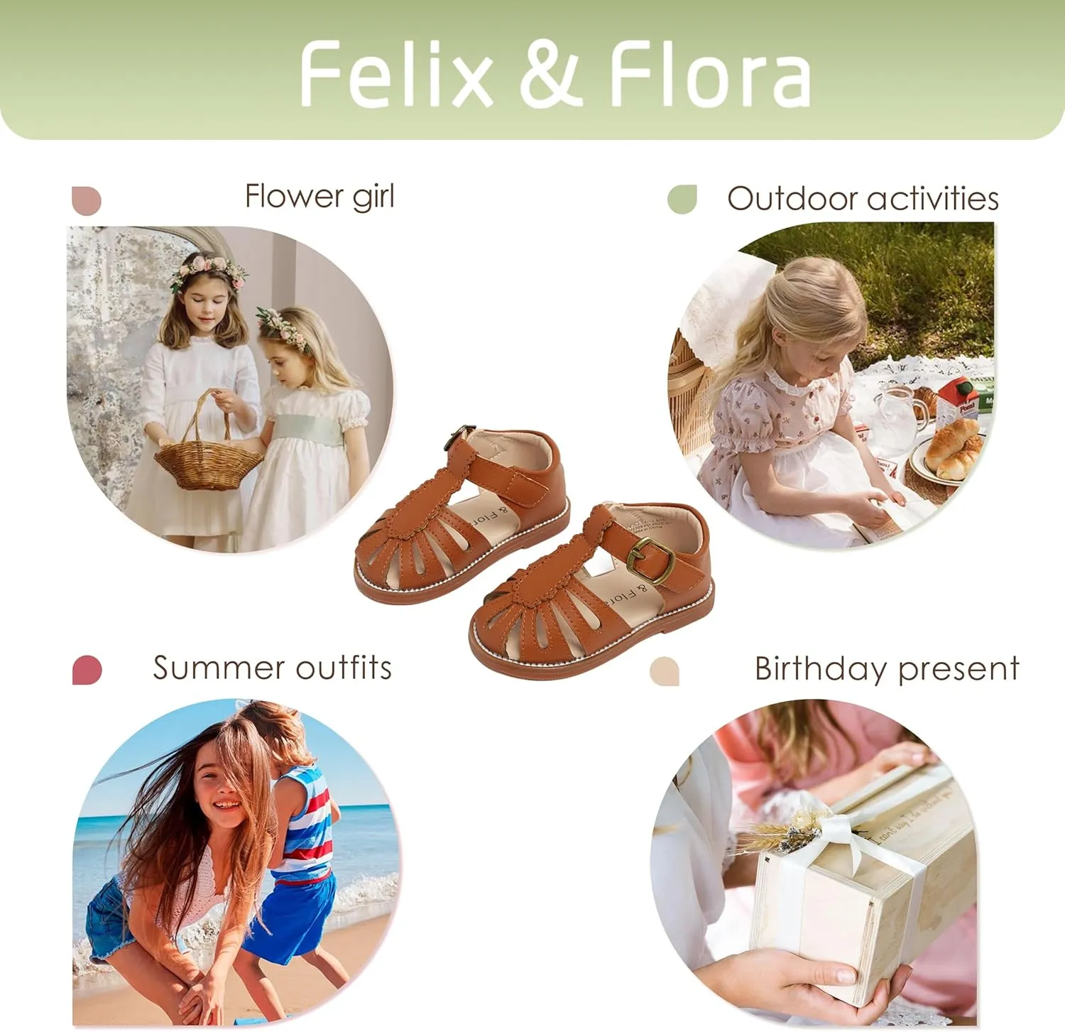 Felix & Flora Toddler Girls Sandals Soft Rubber Princess Flat Shoes Summer Flower Girl Shoes