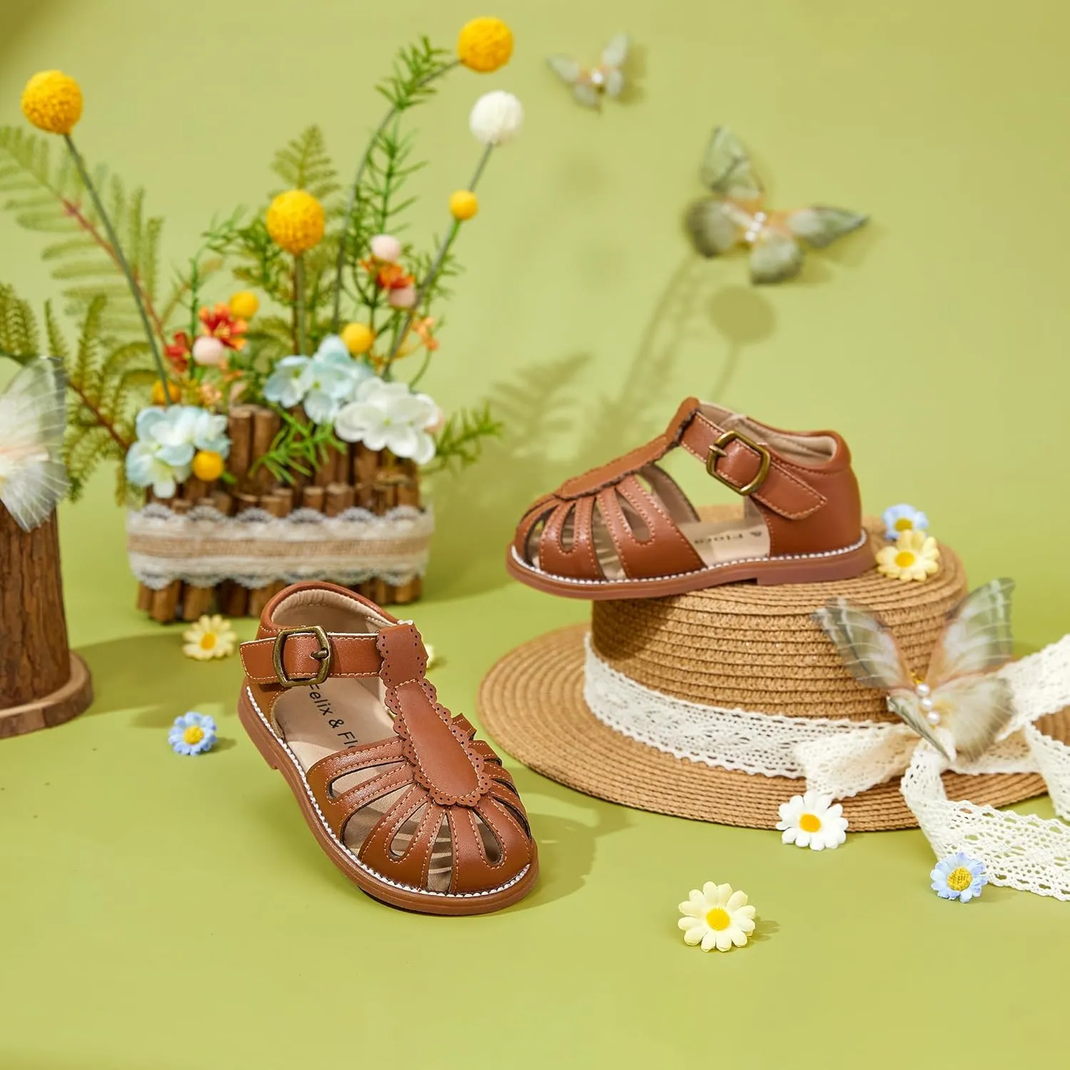 Felix & Flora Toddler Girls Sandals Soft Rubber Princess Flat Shoes Summer Flower Girl Shoes