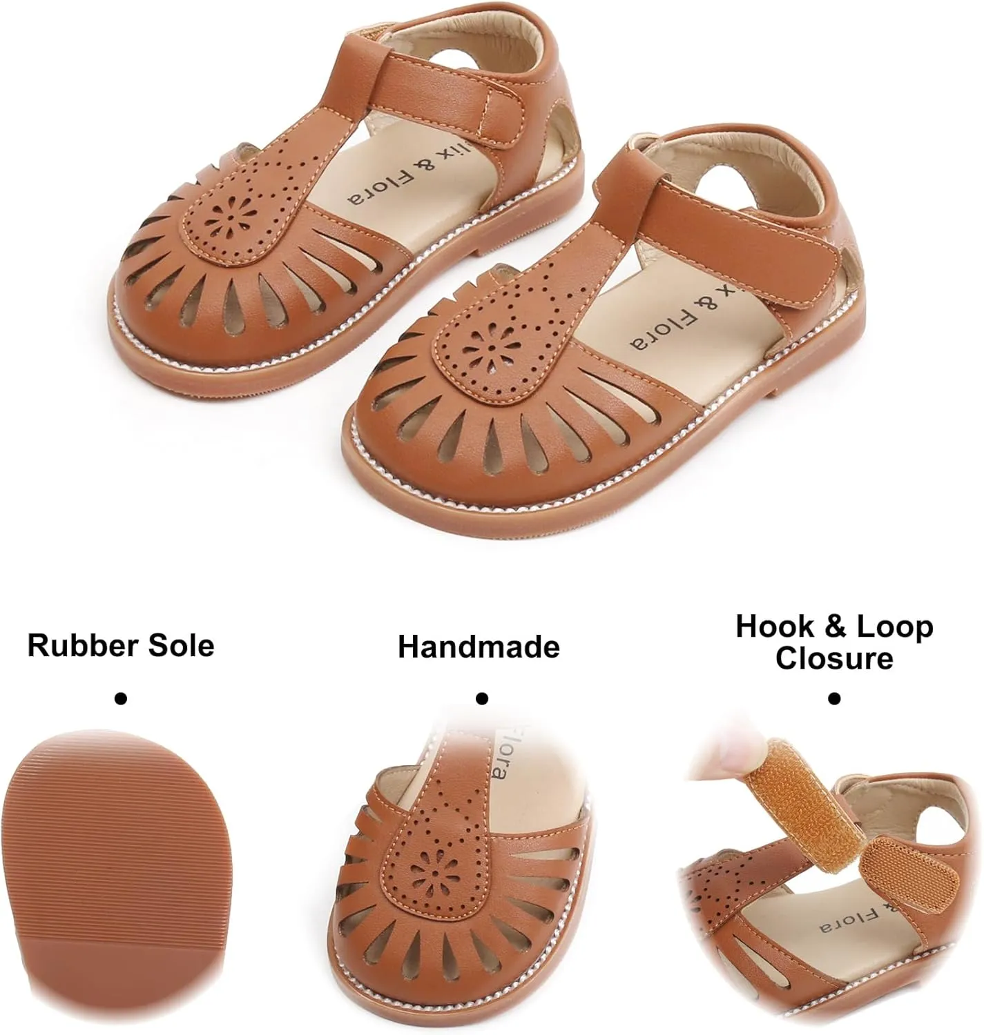 Felix & Flora Toddler Girls Sandals Soft Rubber Princess Flat Shoes Summer Flower Girl Shoes