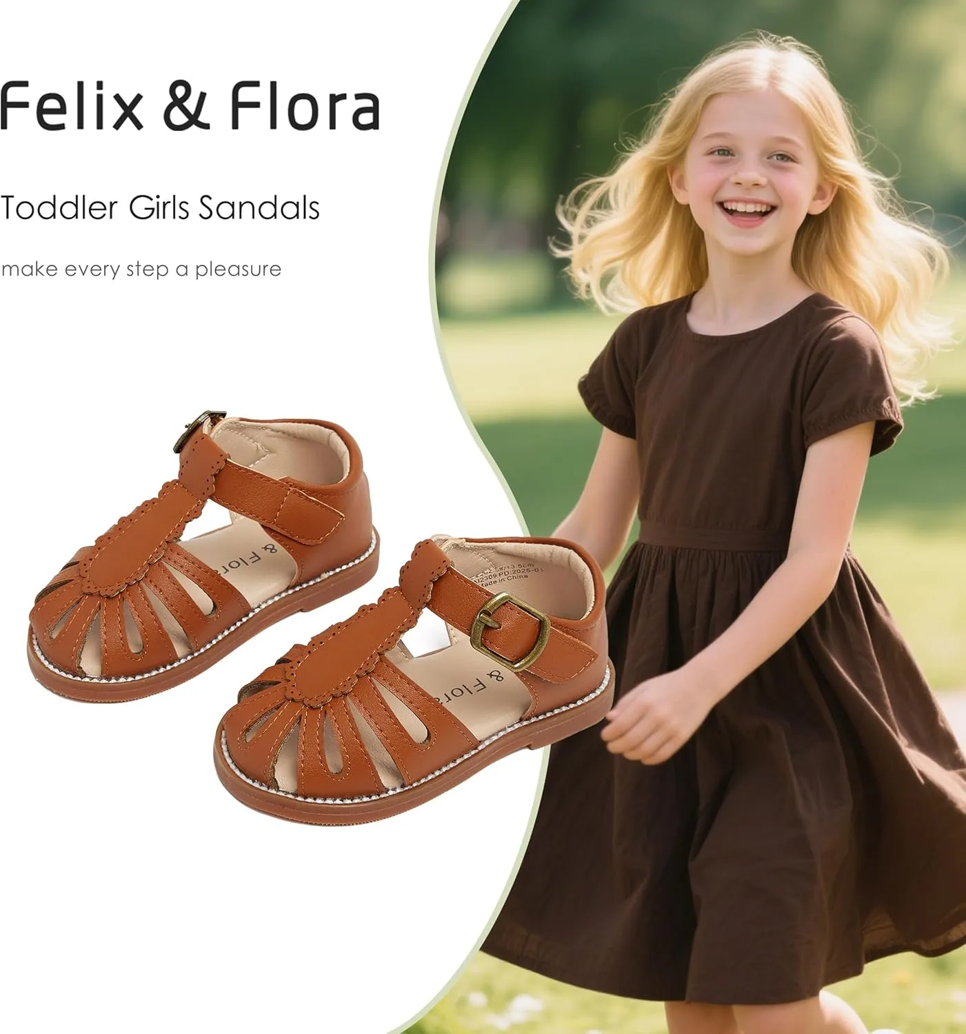 Felix & Flora Toddler Girls Sandals Soft Rubber Princess Flat Shoes Summer Flower Girl Shoes