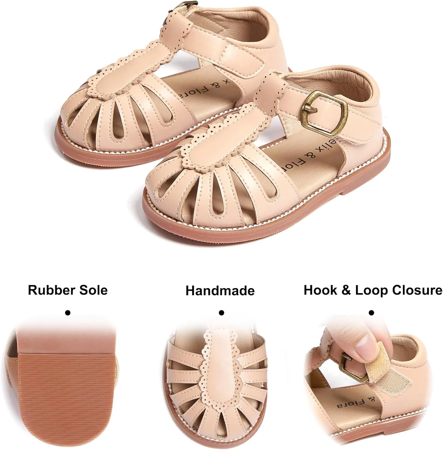 Felix & Flora Toddler Girls Sandals Soft Rubber Princess Flat Shoes Summer Flower Girl Shoes