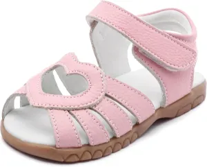 Femizee Girls Genuine Leather Soft Closed Toe Princess Flat Shoes Summer Sandals(Toddler/Little Kid)