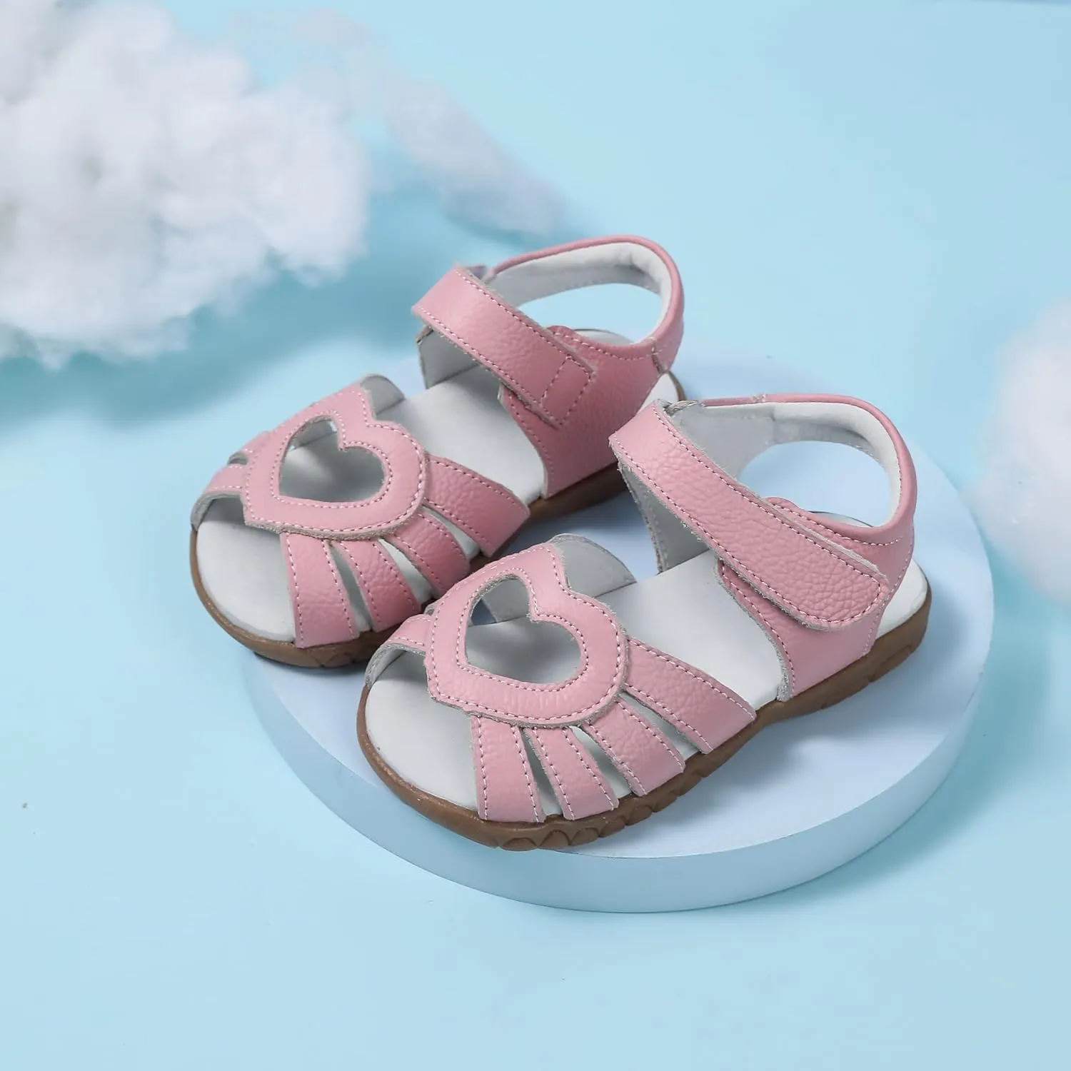 Femizee Girls Genuine Leather Soft Closed Toe Princess Flat Shoes Summer Sandals(Toddler/Little Kid)