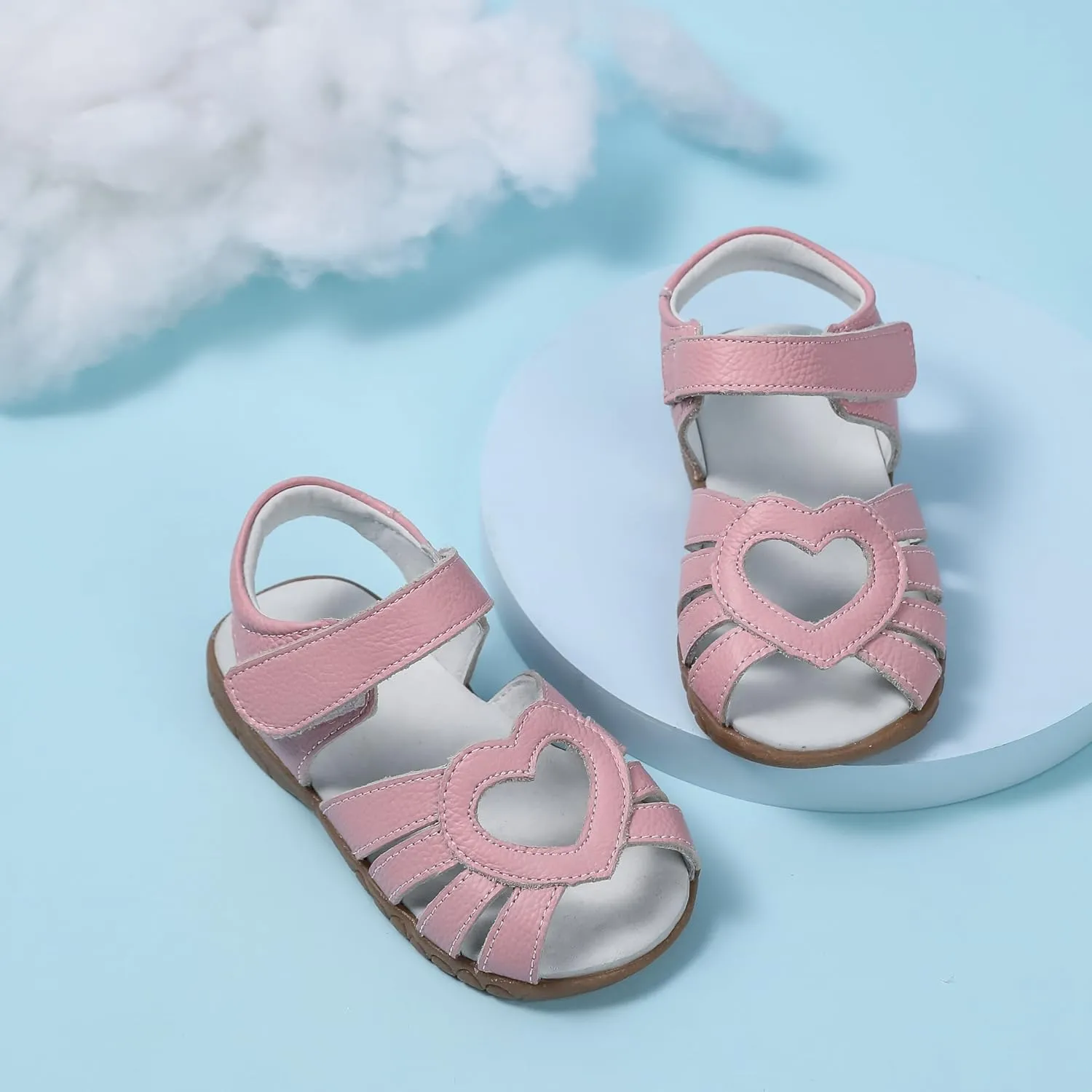 Femizee Girls Genuine Leather Soft Closed Toe Princess Flat Shoes Summer Sandals(Toddler/Little Kid)