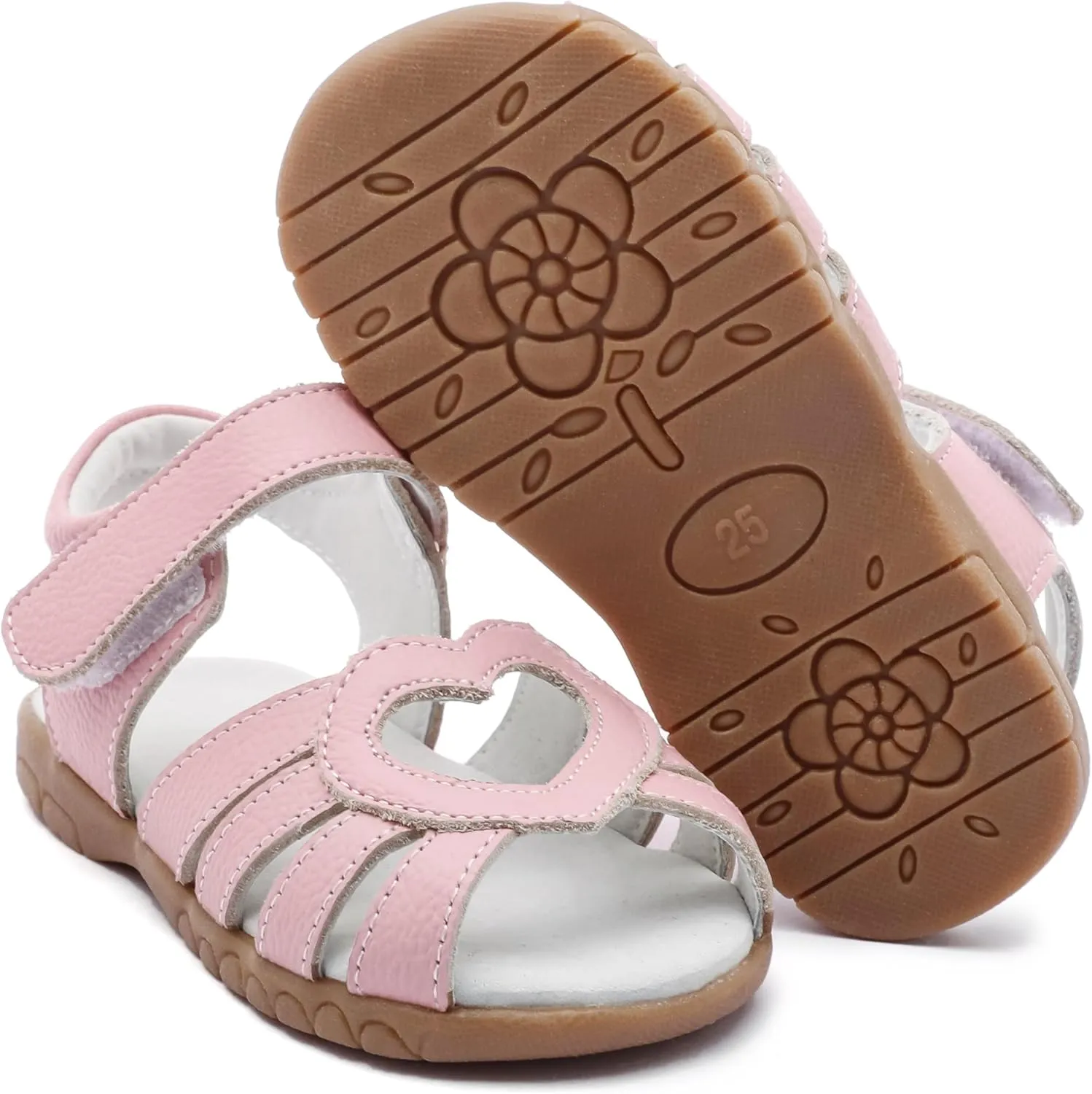 Femizee Girls Genuine Leather Soft Closed Toe Princess Flat Shoes Summer Sandals(Toddler/Little Kid)