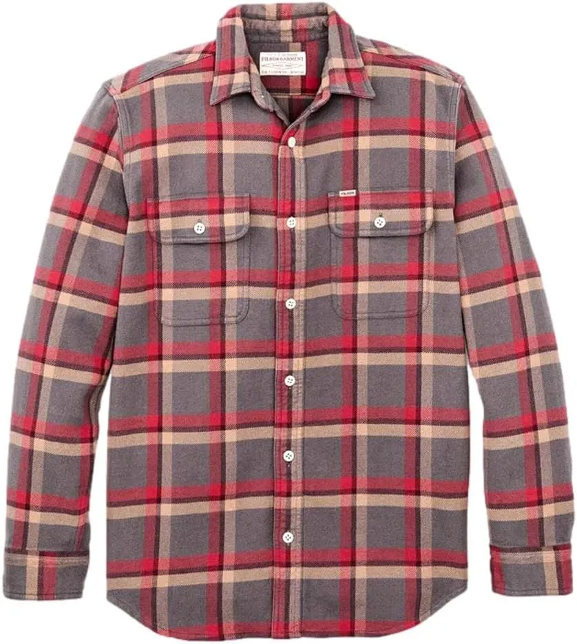Filson Men's Vintage Flannel Work Shirt, Gray/Red/Multi Plaid
