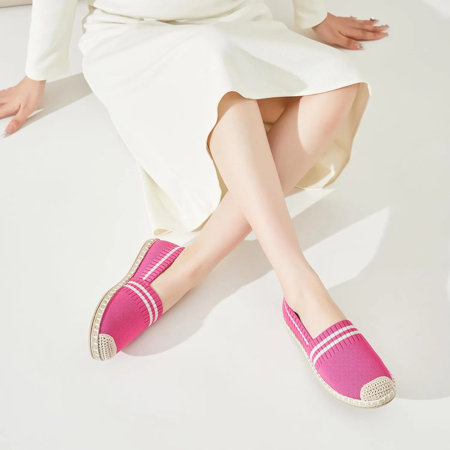 FINIWOR Espadrilles for Women Black Flat Shoes Women White Ballet Loafers Breathable Soft Casual Walking Slip On Shoes Women
