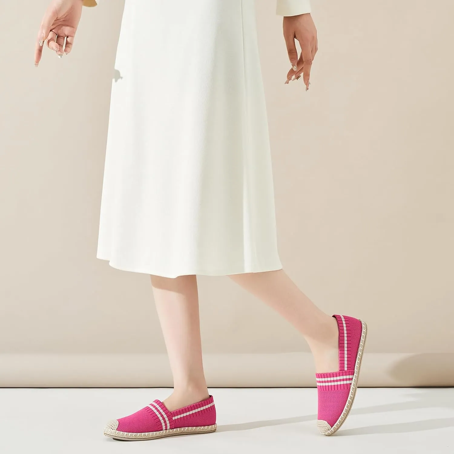 FINIWOR Espadrilles for Women Black Flat Shoes Women White Ballet Loafers Breathable Soft Casual Walking Slip On Shoes Women