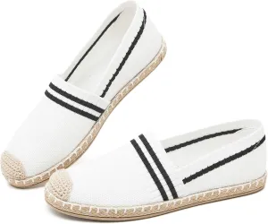 FINIWOR Espadrilles for Women Black Flat Shoes Women White Ballet Loafers Breathable Soft Casual Walking Slip On Shoes Women