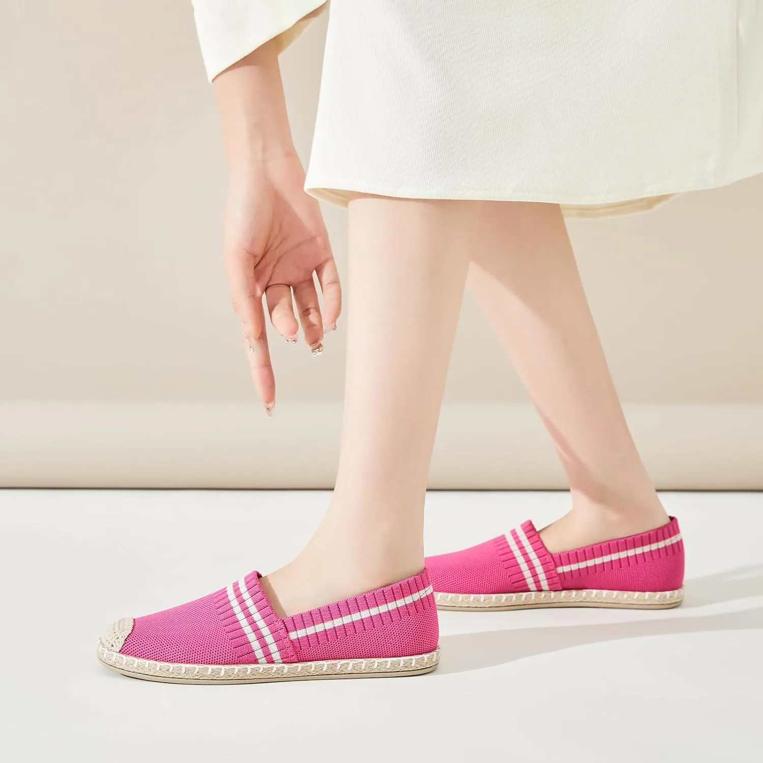 FINIWOR Espadrilles for Women Black Flat Shoes Women White Ballet Loafers Breathable Soft Casual Walking Slip On Shoes Women