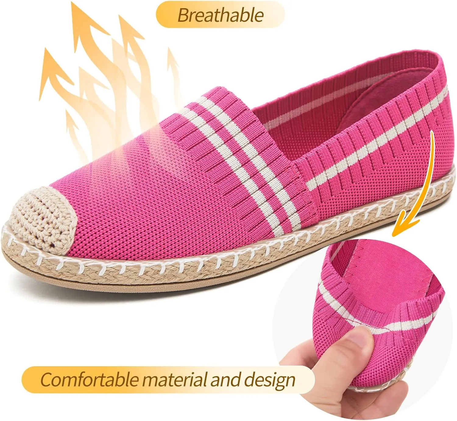 FINIWOR Espadrilles for Women Black Flat Shoes Women White Ballet Loafers Breathable Soft Casual Walking Slip On Shoes Women