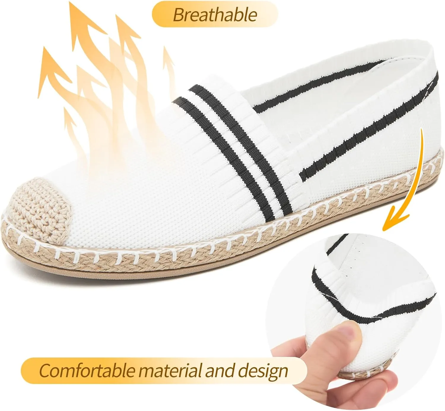 FINIWOR Espadrilles for Women Black Flat Shoes Women White Ballet Loafers Breathable Soft Casual Walking Slip On Shoes Women