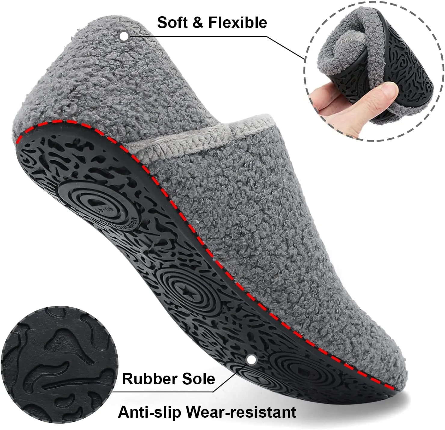 Fires Womens Mens Slippers with Rubber Sole Soft-Lightweight House Slipper Socks Around House Shoes Non Slip Indoor/Outdoor