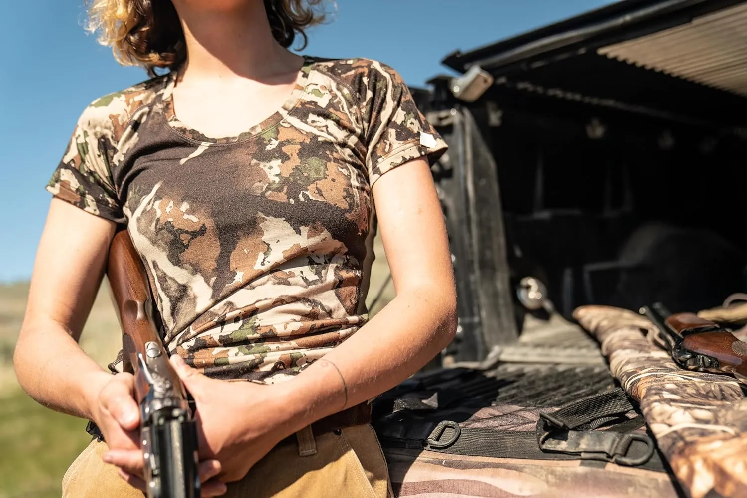 First Lite Women's Wick Short Sleeve Crew Shirt - Ultralight Merino Wool Camo Hunting T-Shirt