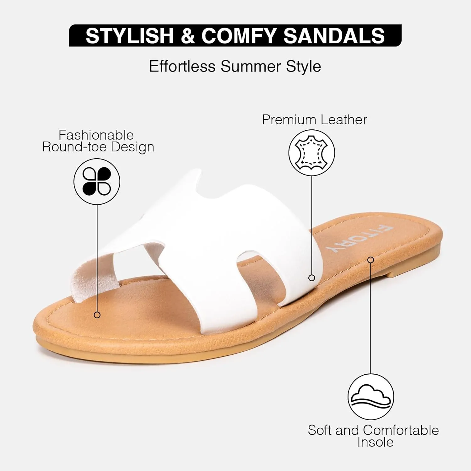 FITORY Women's Comfortable Dressy Leather Flat Sandals - Stylish & Beautiful Summer Slides Size 6-11