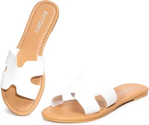 FITORY Women's Comfortable Dressy Leather Flat Sandals - Stylish & Beautiful Summer Slides Size 6-11