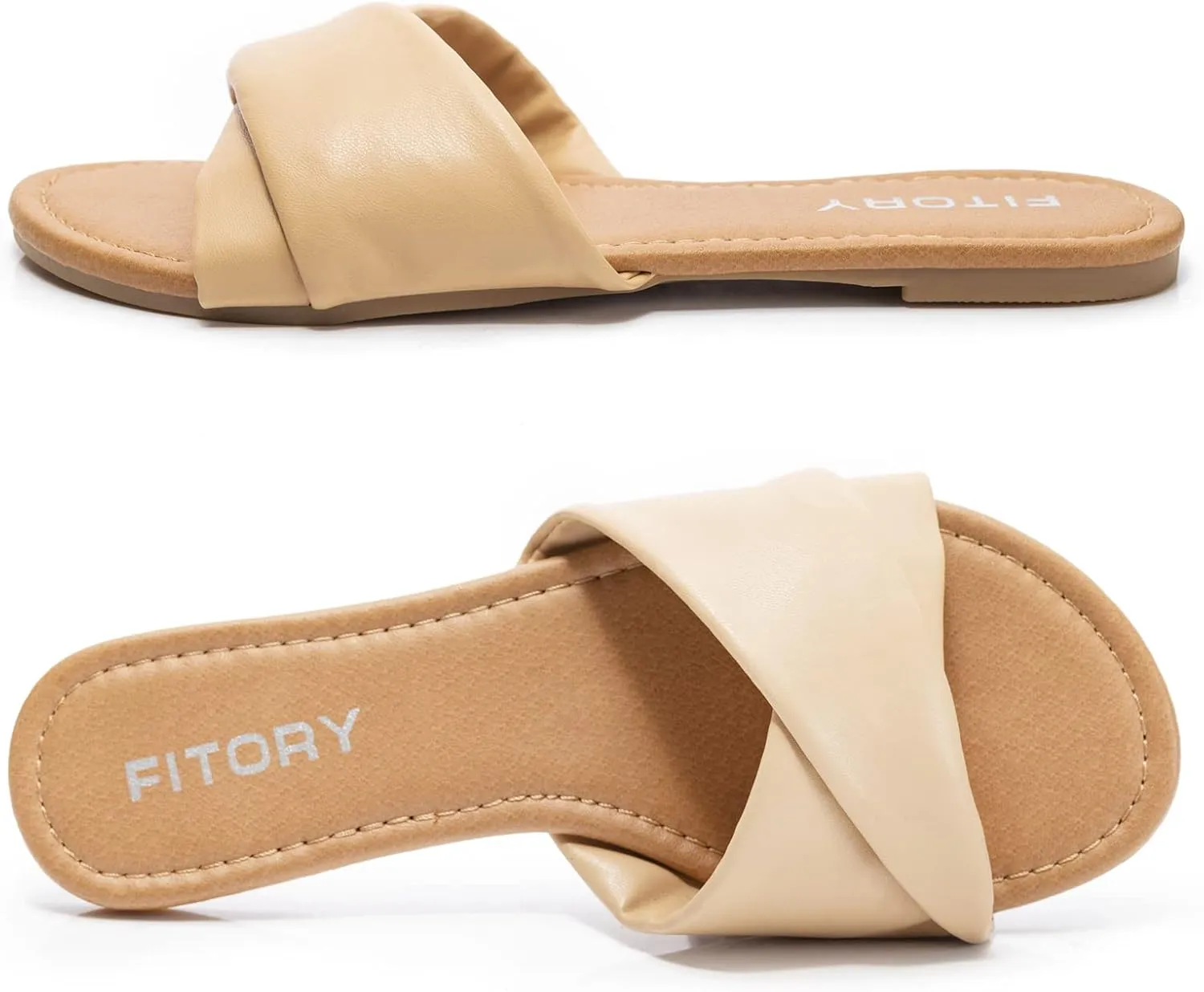 FITORY Women's Flat Sandals Fashion Slides With Soft Leather Slippers for Summer Size 6-11