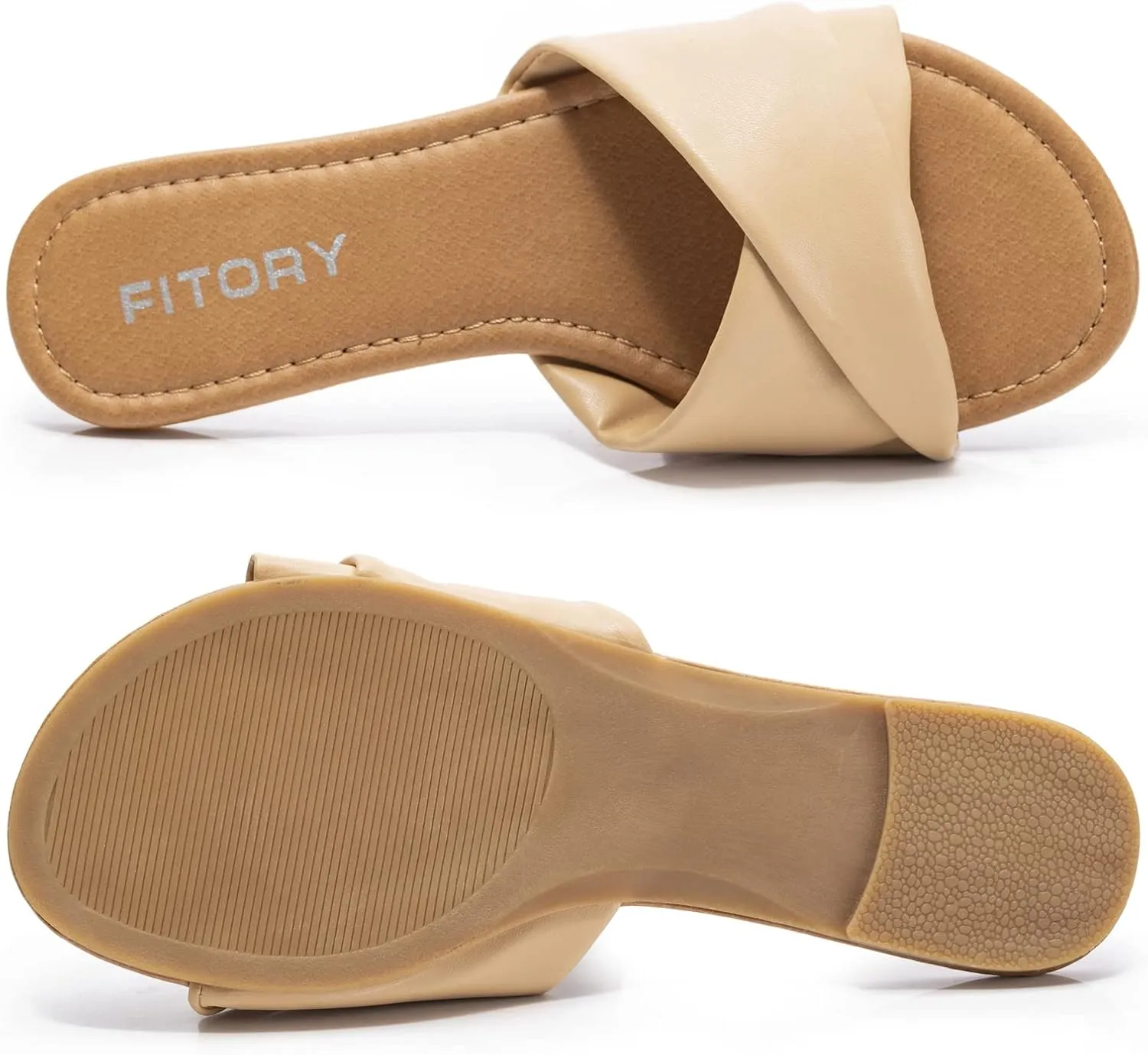FITORY Women's Flat Sandals Fashion Slides With Soft Leather Slippers for Summer Size 6-11