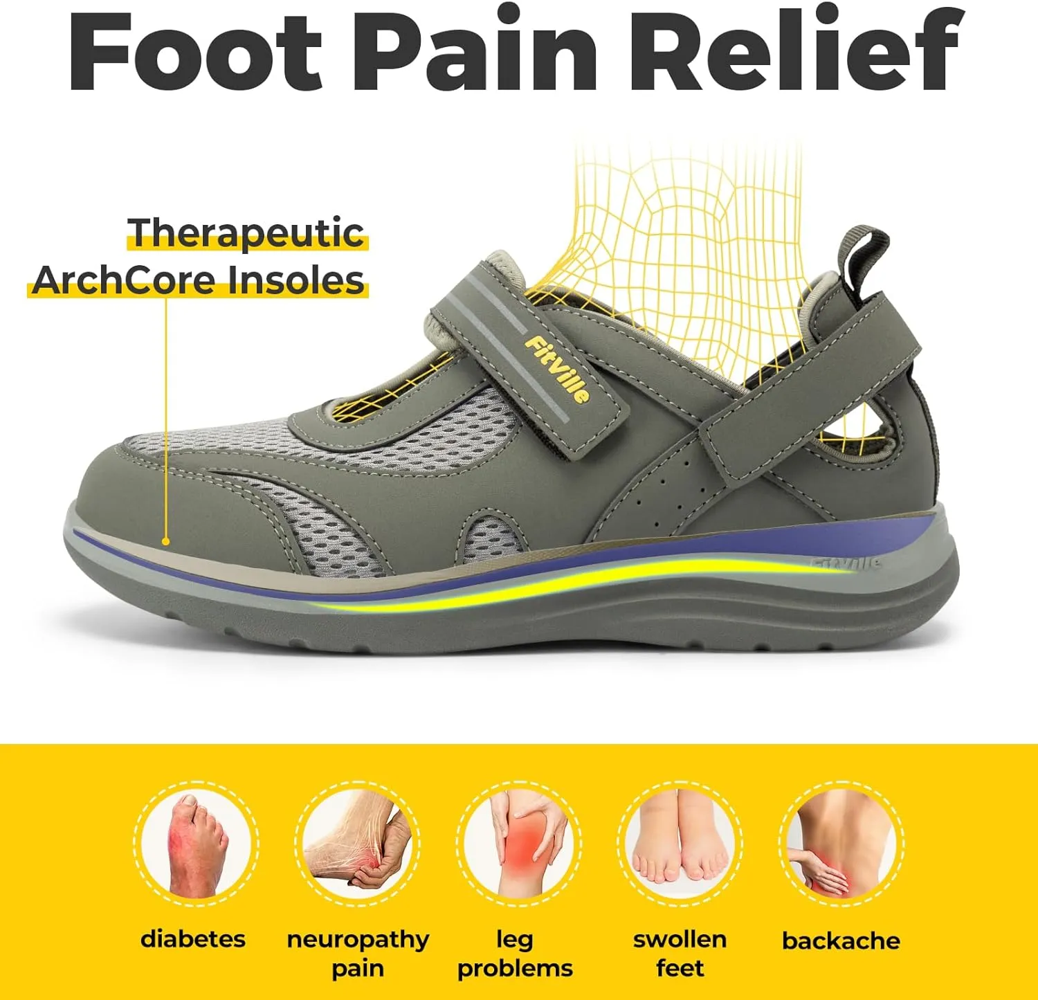 FitVille Women's Diabetic Shoes Extra Wide Width Diabetic Sandals for Women, Diabetic Walking Shoes Adjustable Closure Arch Support Orthopedic Shoes for Swollen Feet Plantar Fasciitis