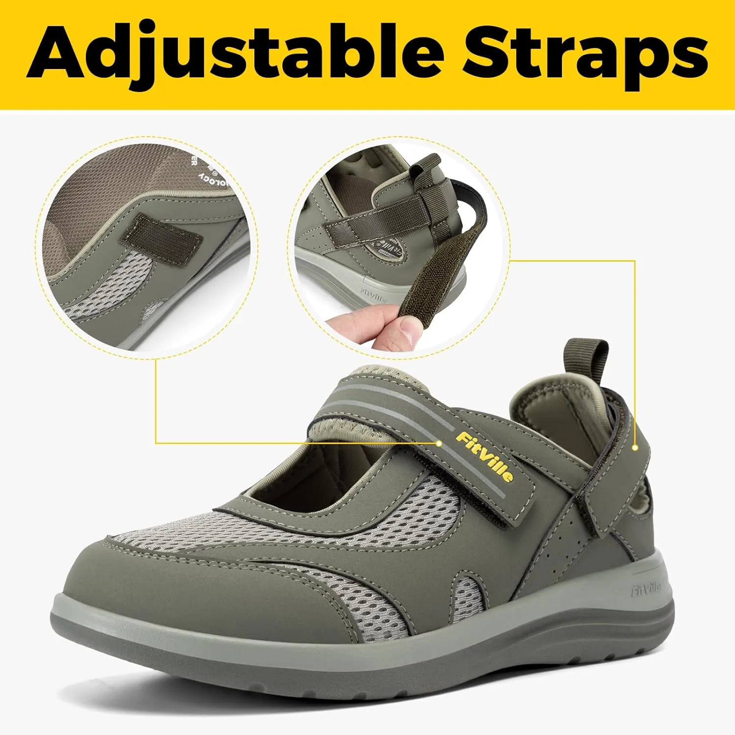 FitVille Women's Diabetic Shoes Extra Wide Width Diabetic Sandals for Women, Diabetic Walking Shoes Adjustable Closure Arch Support Orthopedic Shoes for Swollen Feet Plantar Fasciitis