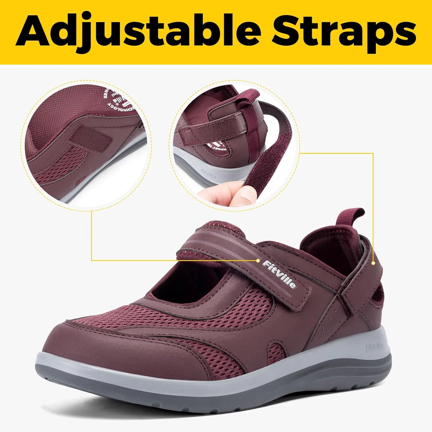 FitVille Women's Diabetic Shoes Extra Wide Women's Sandals Extra Wide with Adjustable Closure Diabetic Walking Shoes Plantar Fasciitis Arch Support for Swollen Feet