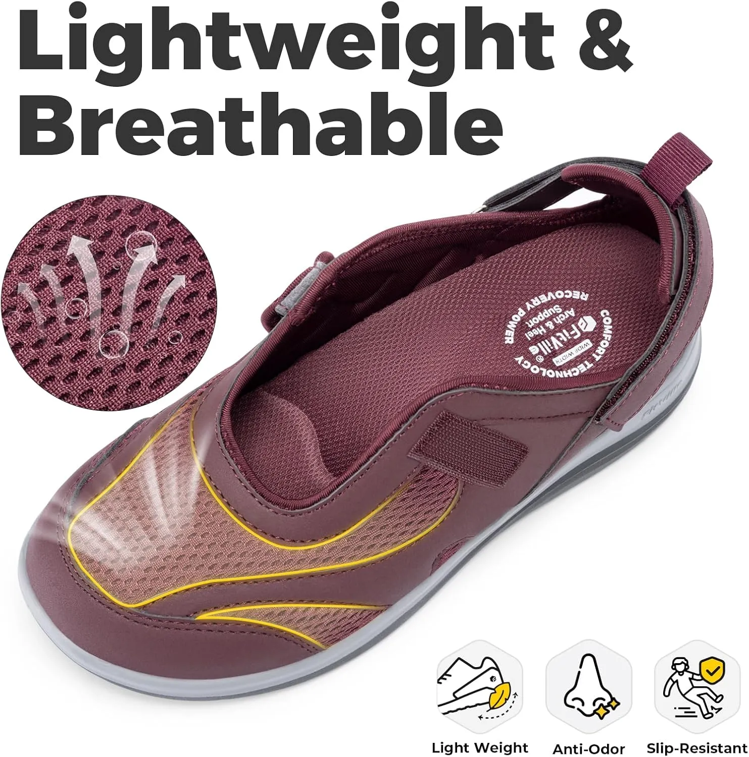 FitVille Women's Diabetic Shoes Extra Wide Women's Sandals Extra Wide with Adjustable Closure Diabetic Walking Shoes Plantar Fasciitis Arch Support for Swollen Feet