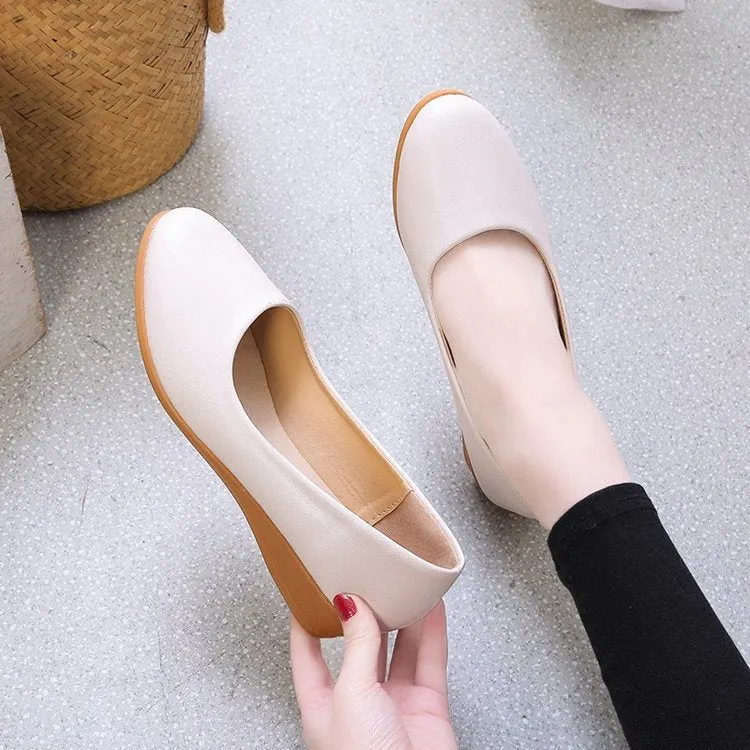 Flat bottom women's shoes soft leather soft bottom