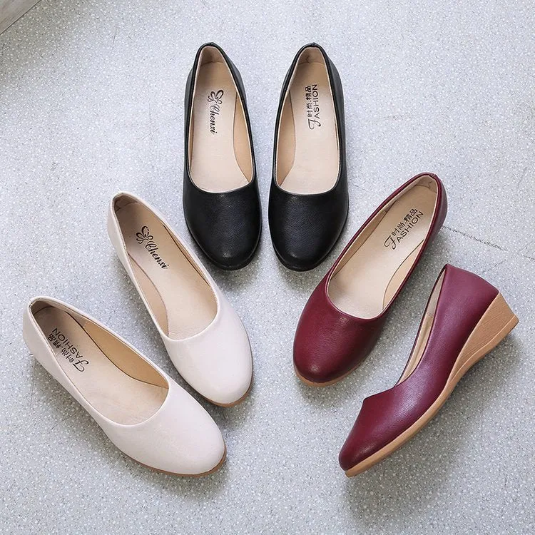 Flat bottom women's shoes soft leather soft bottom
