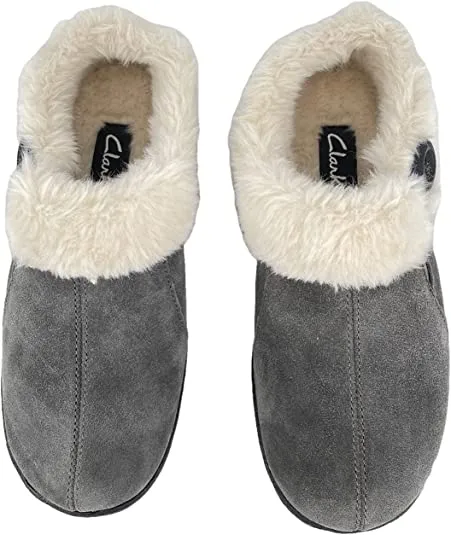Flat-rate discount Outdoor Slip-On Grey Clogs Lined Clarks Warm Fur Indoor Wool Trusted Mule and Plush Slipper