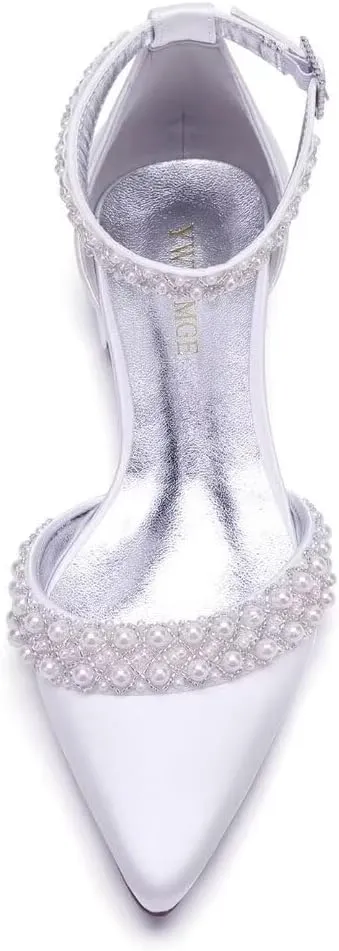 Flat Wedding Shoes for Bride Closed Toe Pearl Bridal Flats Comfortable Wedding Flats