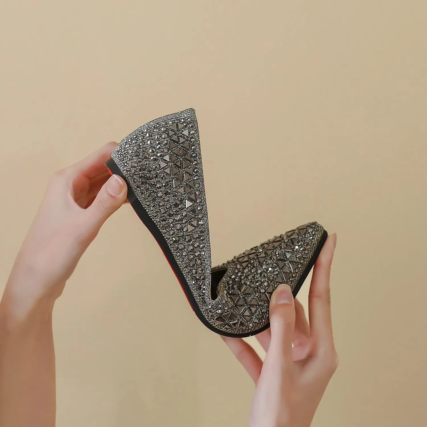 Flats Shoes Women Rhinestone Pointed Head Ballet Flats Comfortable Soft Memory Foam Insole Flat Shoes for Women Comfortable Dress Shoes