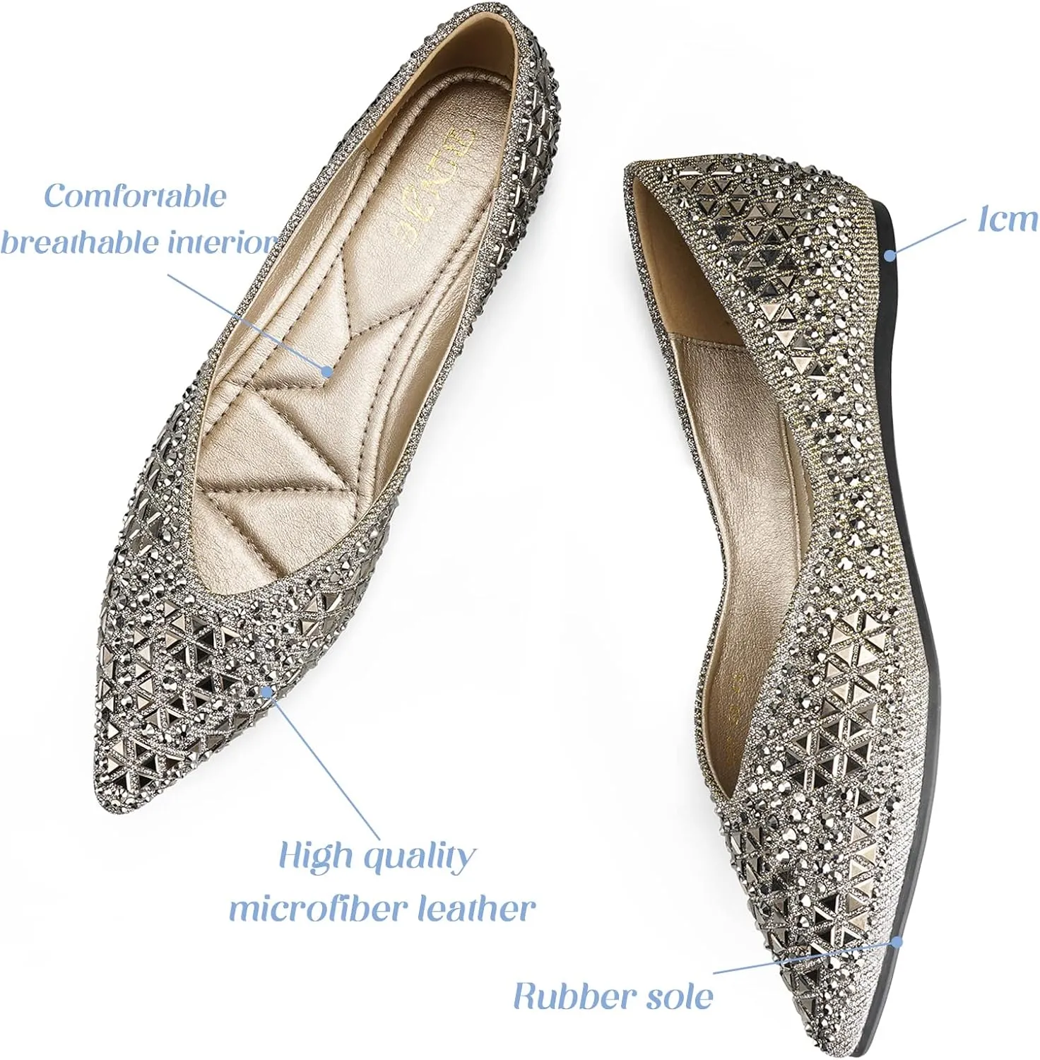 Flats Shoes Women Rhinestone Pointed Head Ballet Flats Comfortable Soft Memory Foam Insole Flat Shoes for Women Comfortable Dress Shoes
