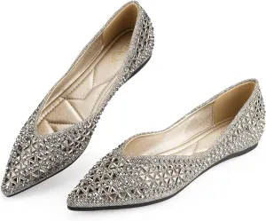 Flats Shoes Women Rhinestone Pointed Head Ballet Flats Comfortable Soft Memory Foam Insole Flat Shoes for Women Comfortable Dress Shoes