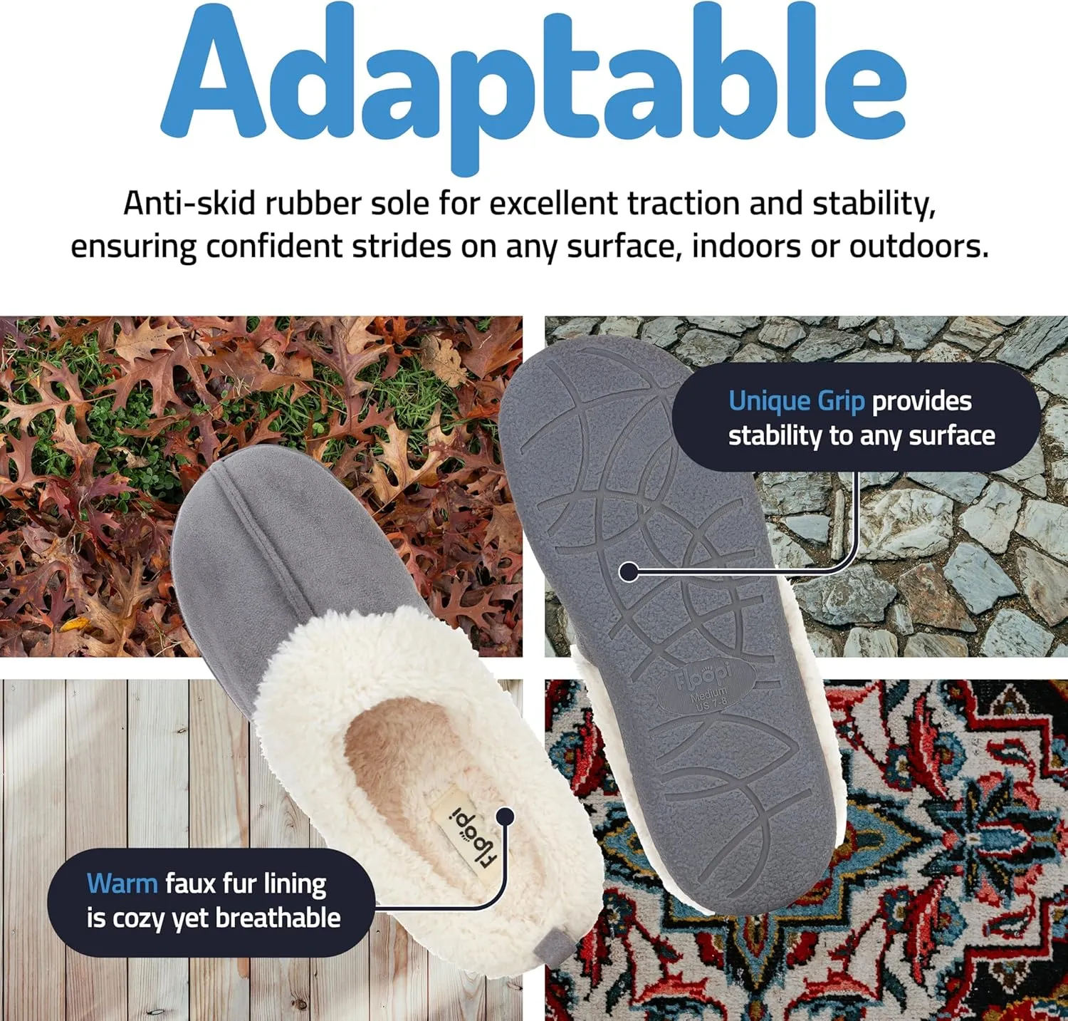 Floopi House Slippers for Women, Fur Lined Clog Womens Slippers Cozy Memory Foam with Indoor & Outdoor Anti Skid Sole