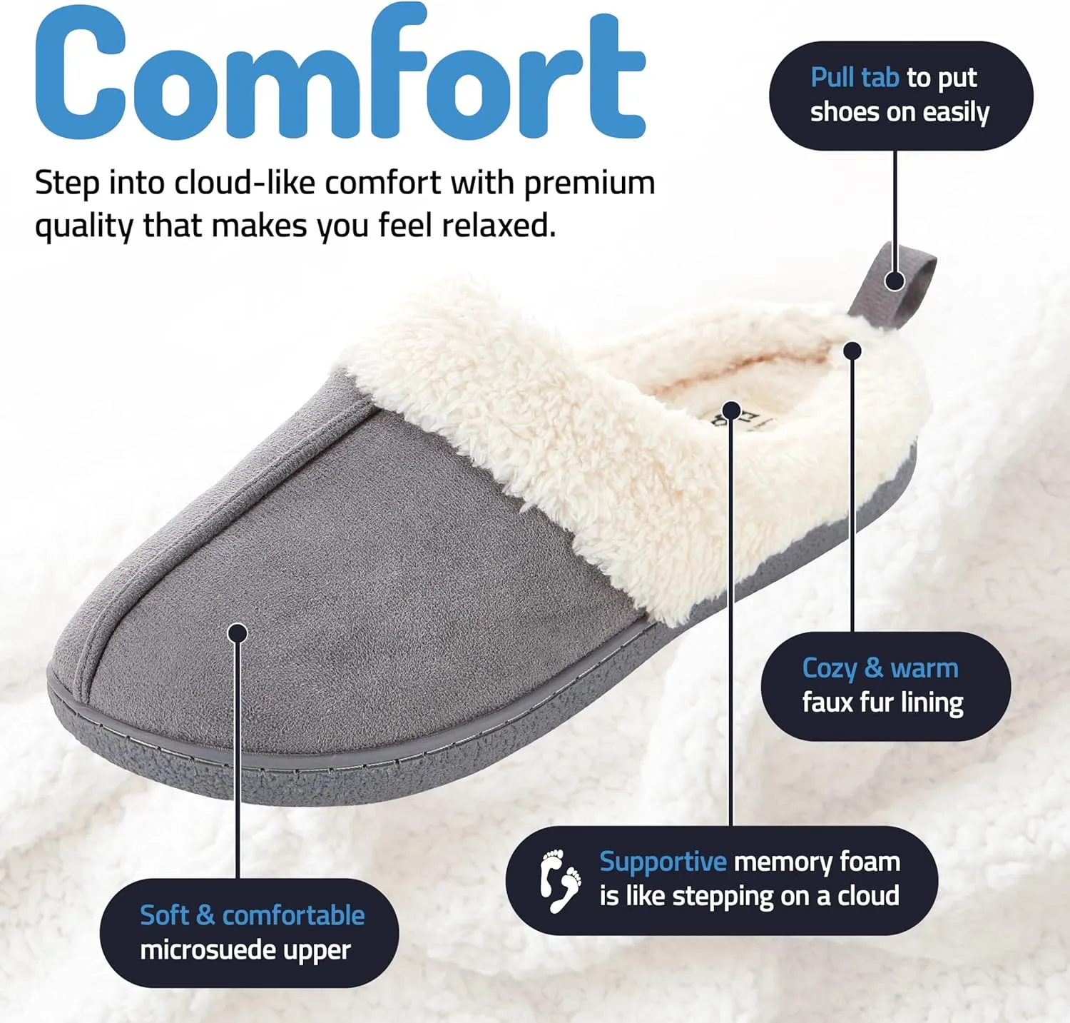 Floopi House Slippers for Women, Fur Lined Clog Womens Slippers Cozy Memory Foam with Indoor & Outdoor Anti Skid Sole