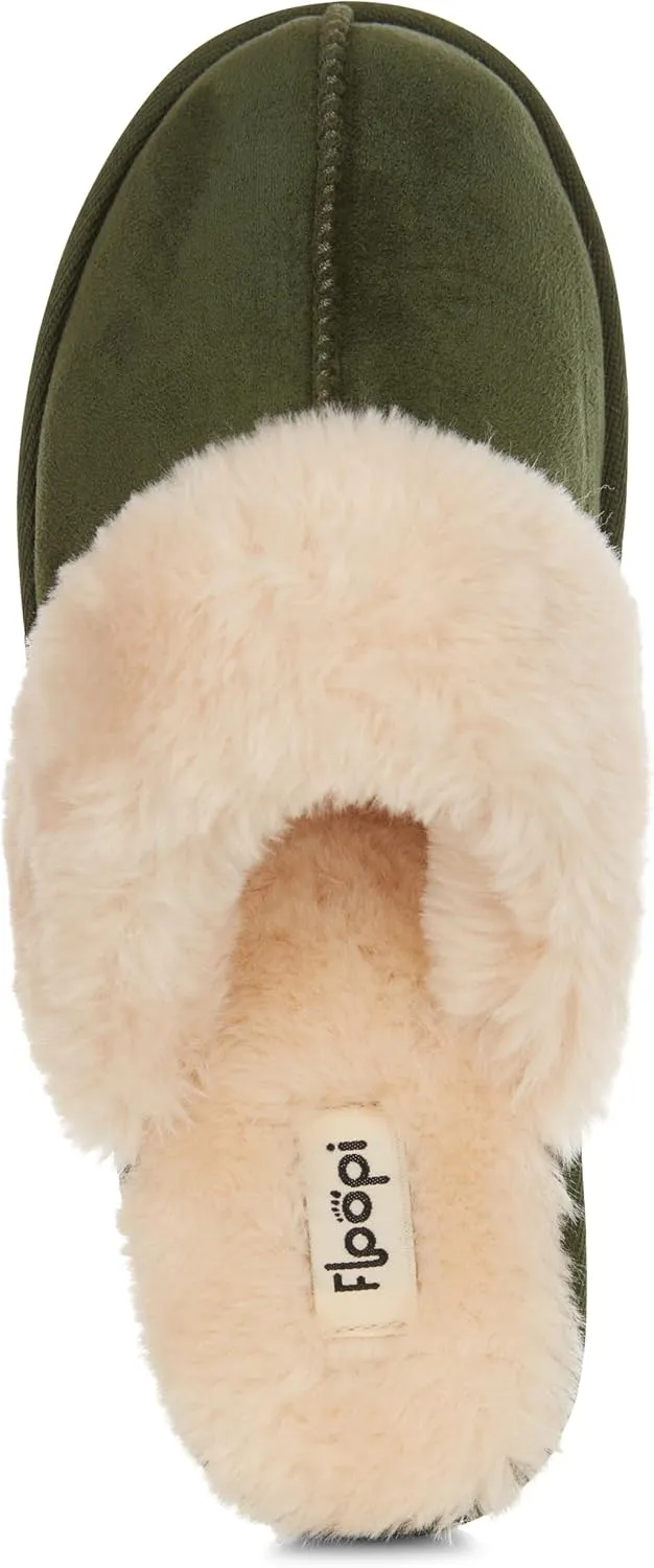 Floopi House Slippers for Women, Vegan Leather EVA Scuff Womens Slippers Cozy Memory Foam with Indoor & Outdoor Anti Skid Sole