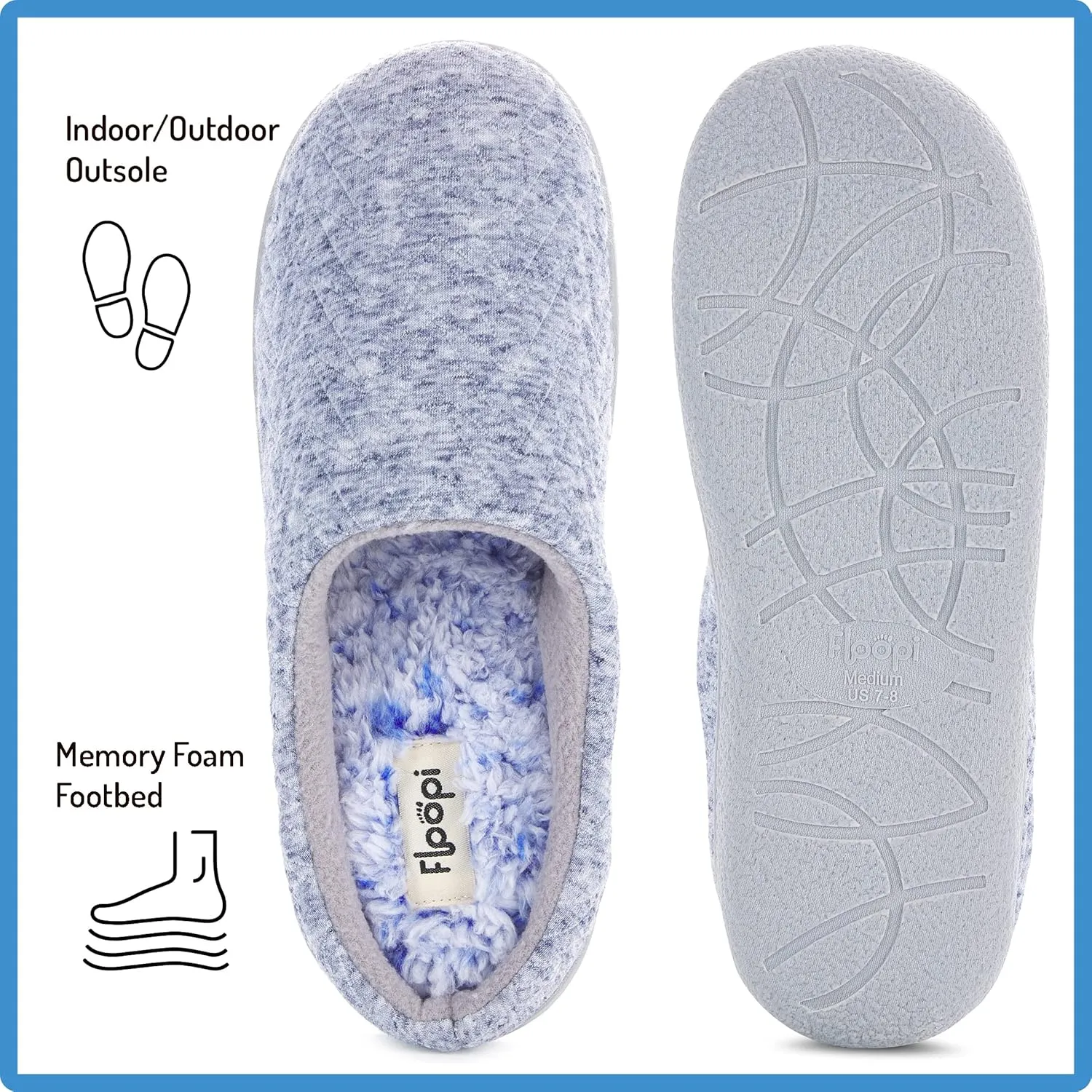 Floopi Slippers for Women Indoor Outdoor Faux Sherpa Fur W/Warm Fleece Lined Clog Slipper W/Memory Foam