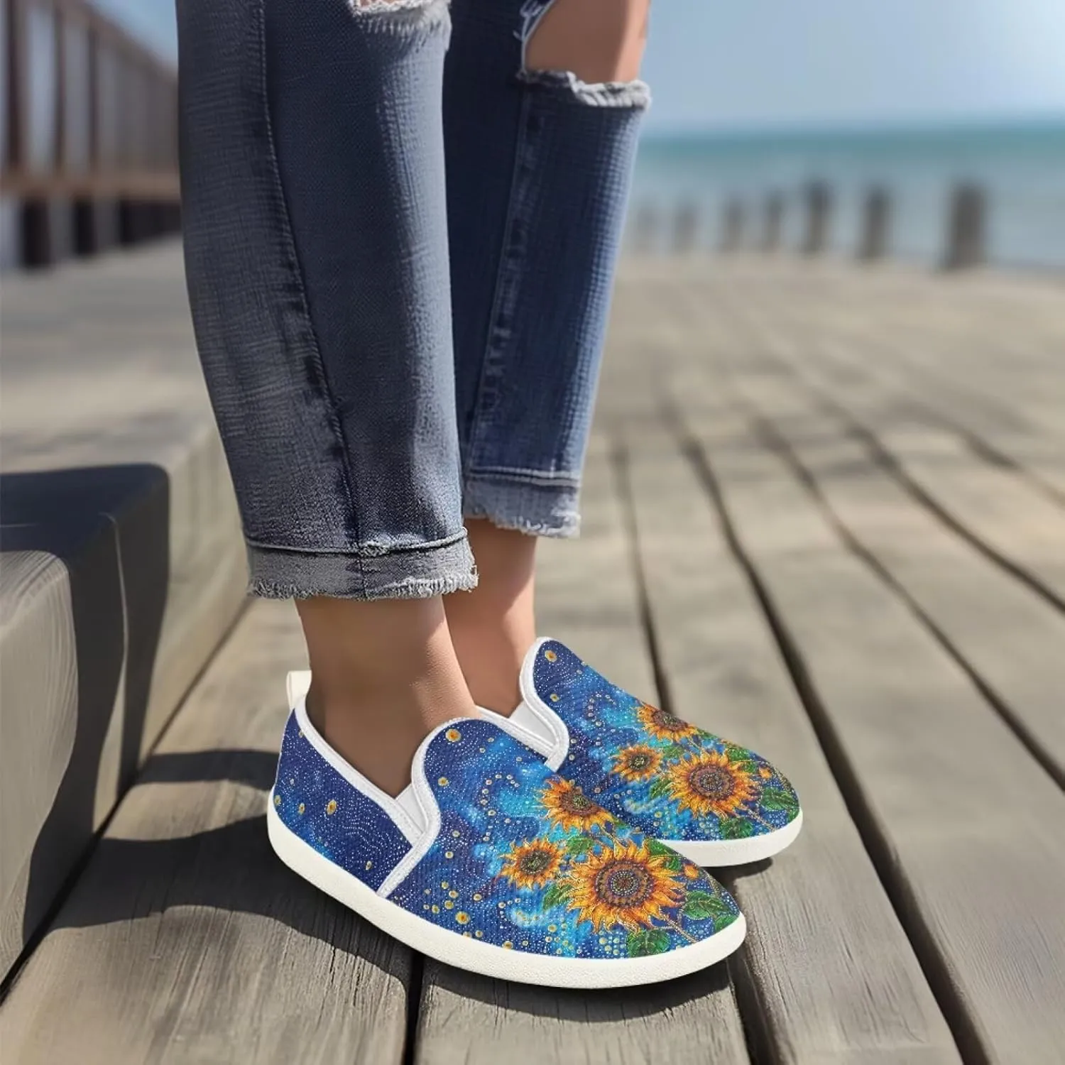 Flower Pattern Flat Mesh Shoes | Slip-Resistant Work Shoes & Tennis Shoes | Comfortable & Stylish Shoes for Women
