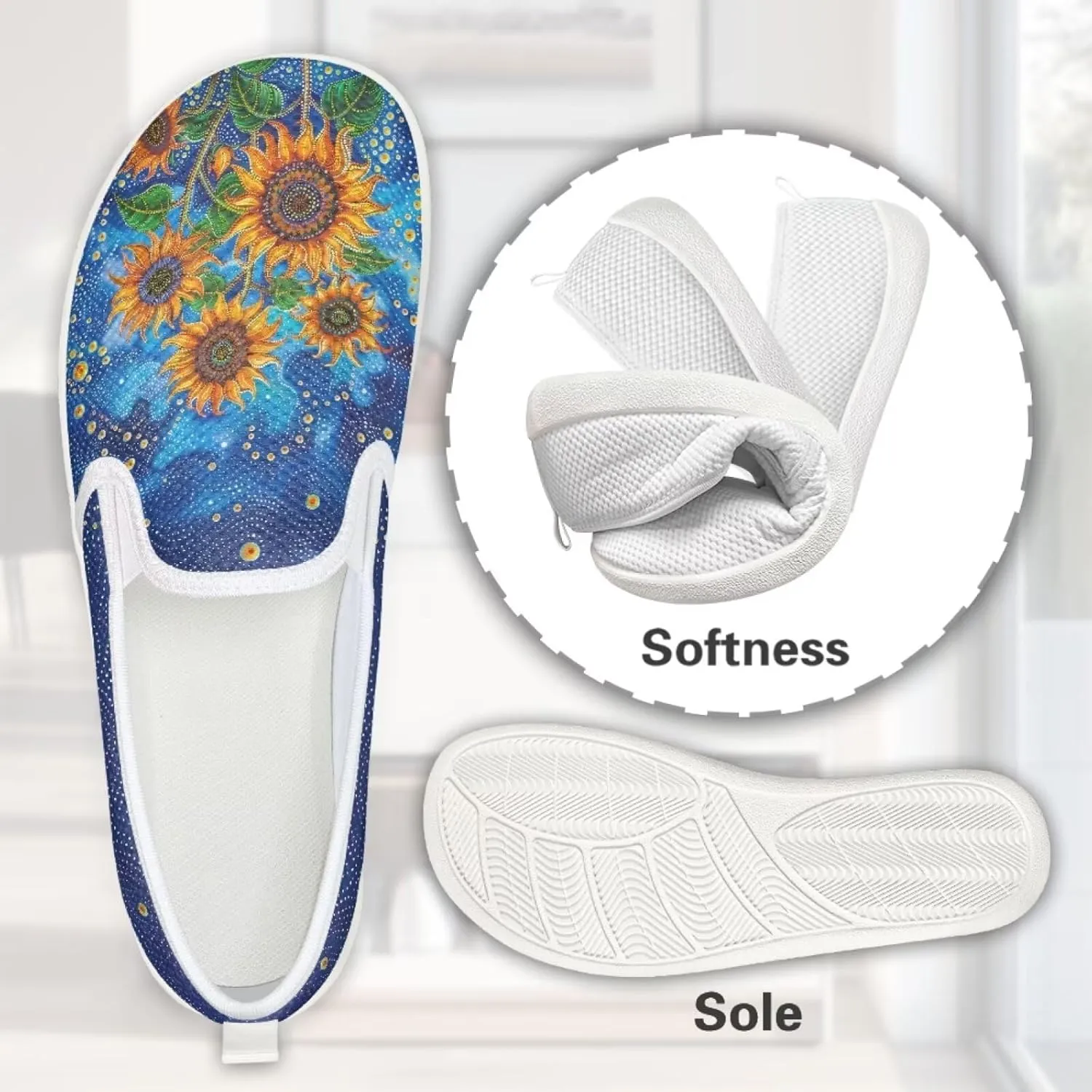 Flower Pattern Flat Mesh Shoes | Slip-Resistant Work Shoes & Tennis Shoes | Comfortable & Stylish Shoes for Women