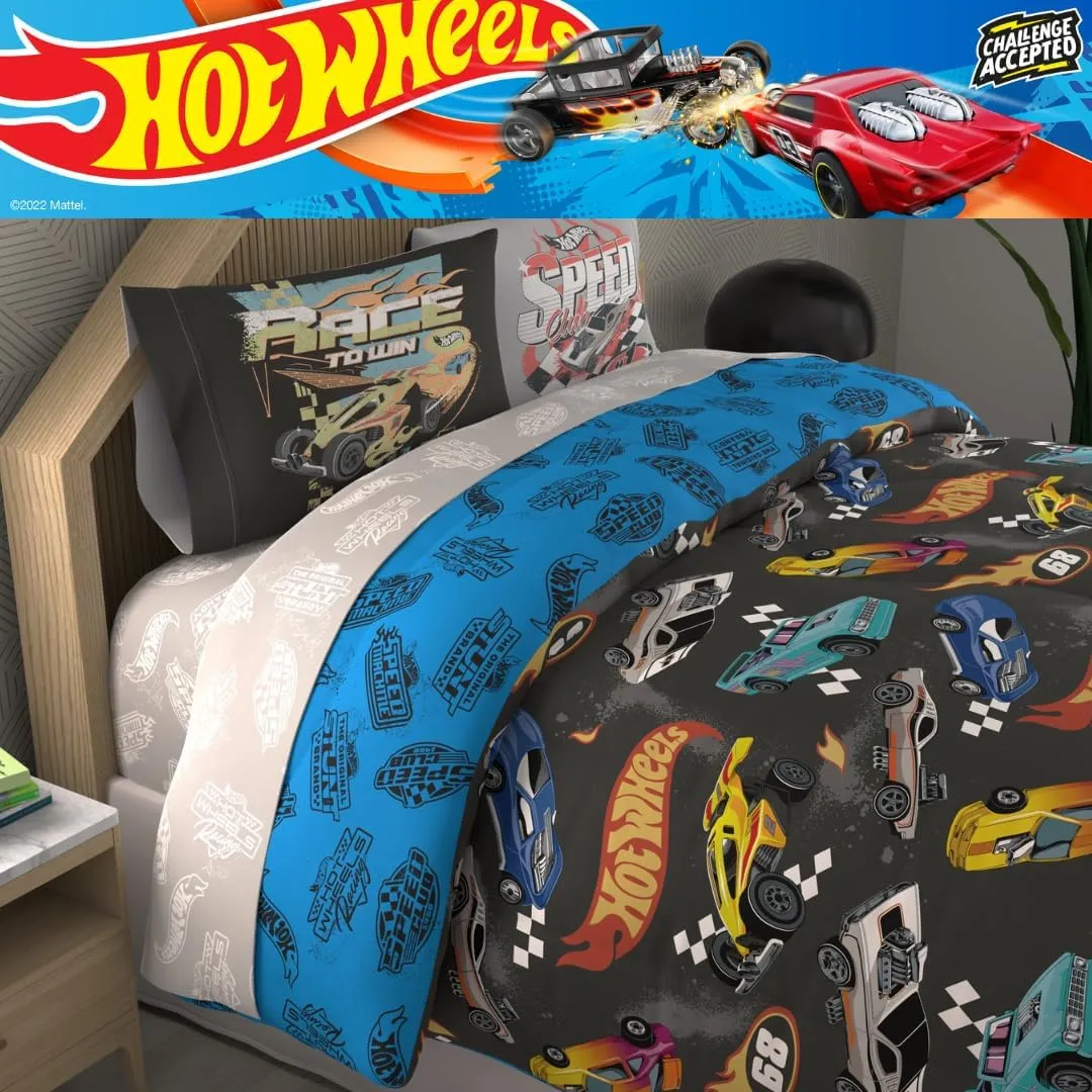 Franco Hot Wheels Kids Bedding Super Soft Comforter and Sheet Set with Sham, 7 Piece Full Size, (Officially Licensed Product)