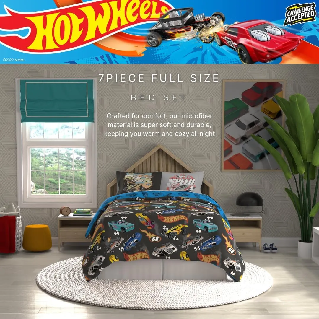 Franco Hot Wheels Kids Bedding Super Soft Comforter and Sheet Set with Sham, 7 Piece Full Size, (Officially Licensed Product)